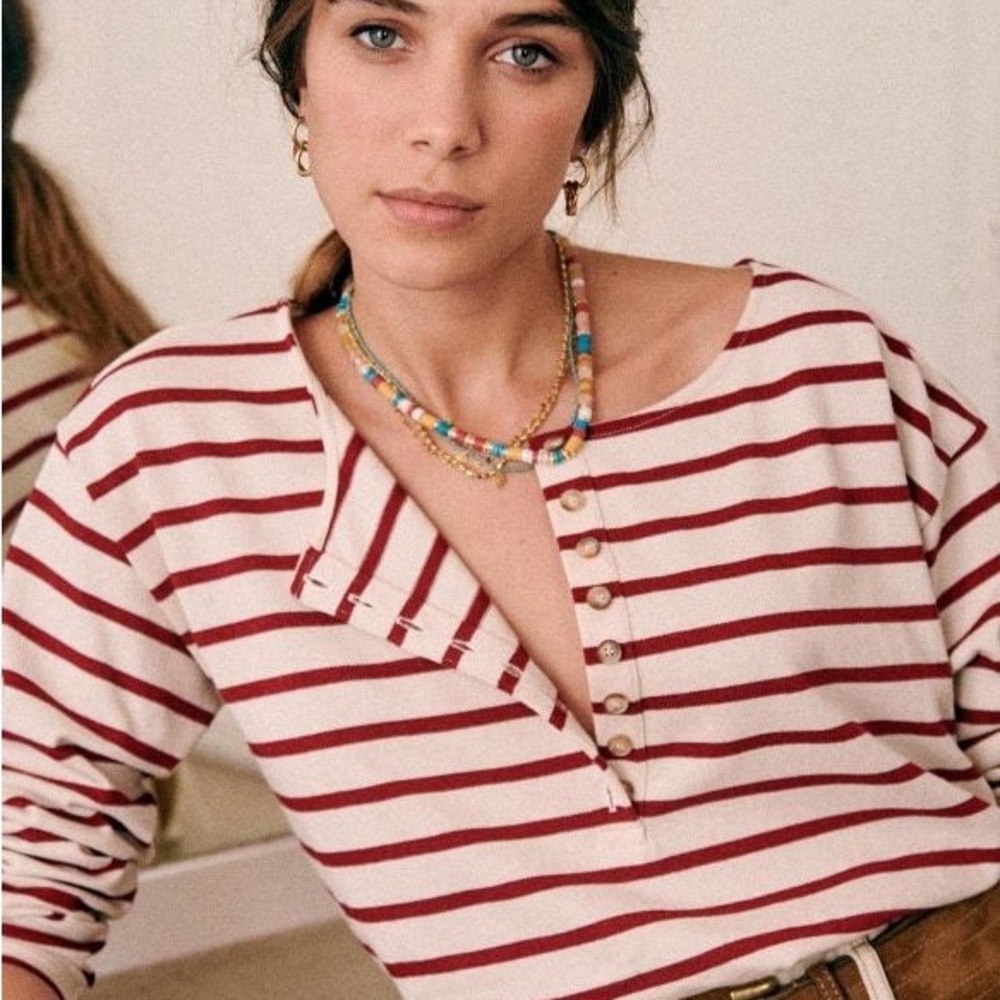Sezane Gatsby MARINIÈRE ecru/burgundy XS new with tags NWT